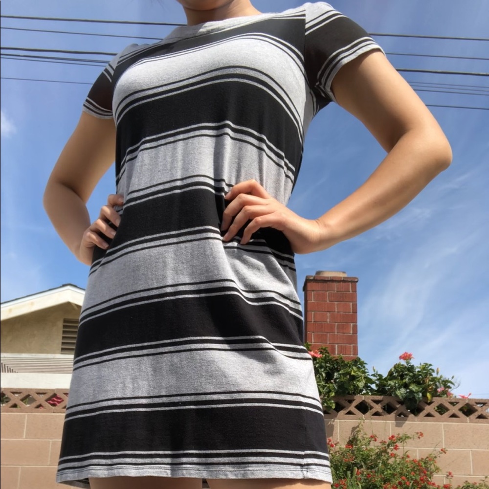 Grey & Black Striped Shift Dress